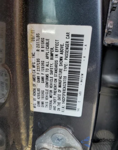2012 Honda Accord Se z USA, uszkodzony, nr VIN 1HGCP2F69CA026709